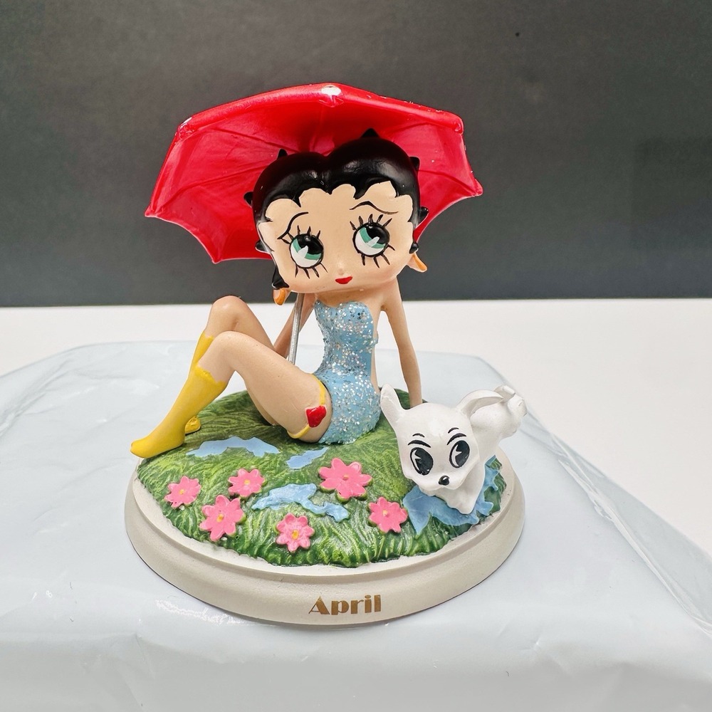Betty Boop Bradford Perpetual Calendar April Figurine Pudgy Umbrella Swimsuit